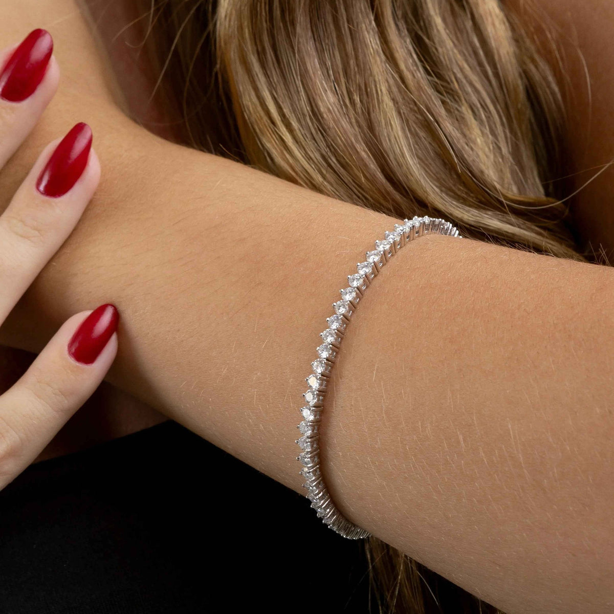 Pulseira Moissanite Prata 925 - Riviera 6ct (3mm) Brilhante com Ródio, Cor D VVS1 Certificada