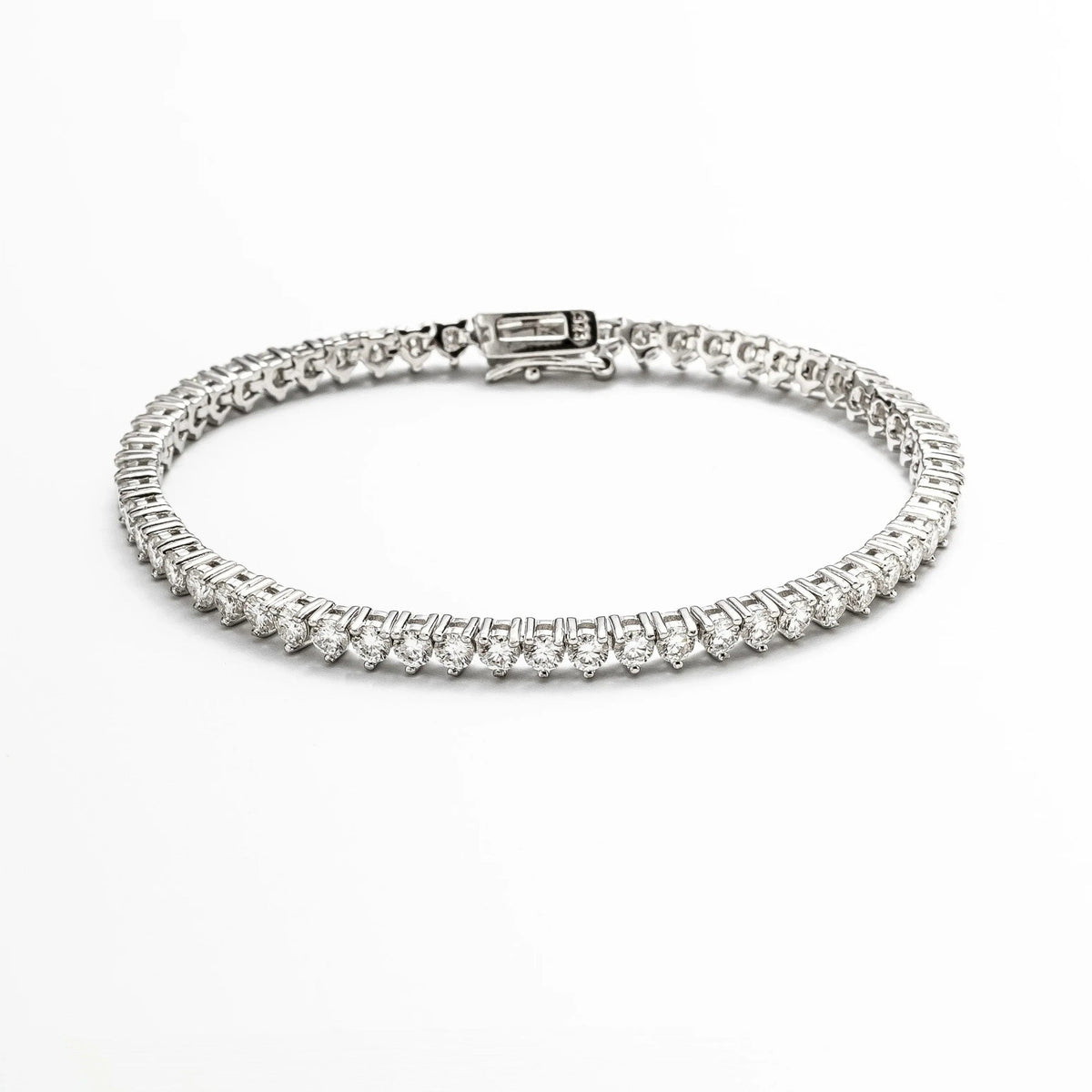 Pulseira Riviera 6ct (3mm) de Moissanite Brilhante, Prata 925 com Ródio, Moissanite Cor D VVS1 Certificada - Monlí