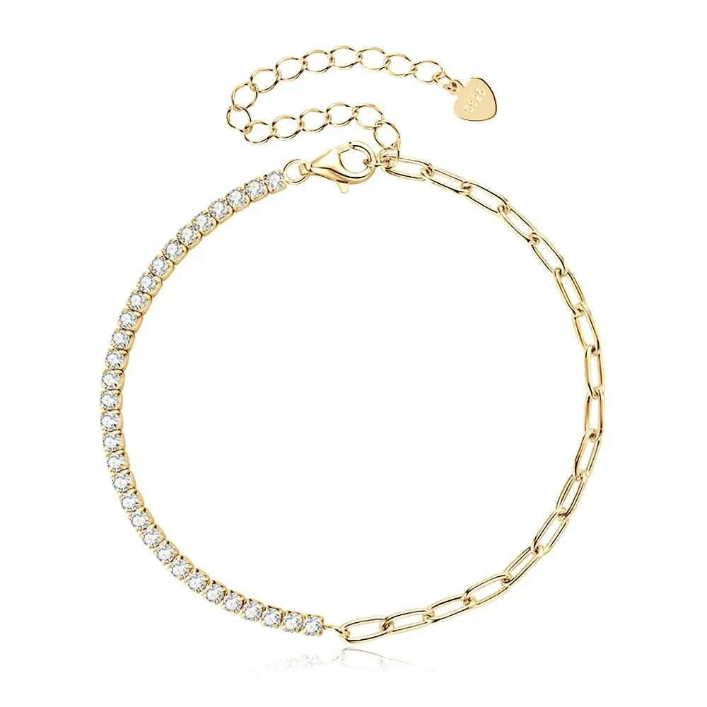 Pulseira Riviera Moissanite 2mm – Prata 925 Banhada a Ouro 18k com Elos – Monlí