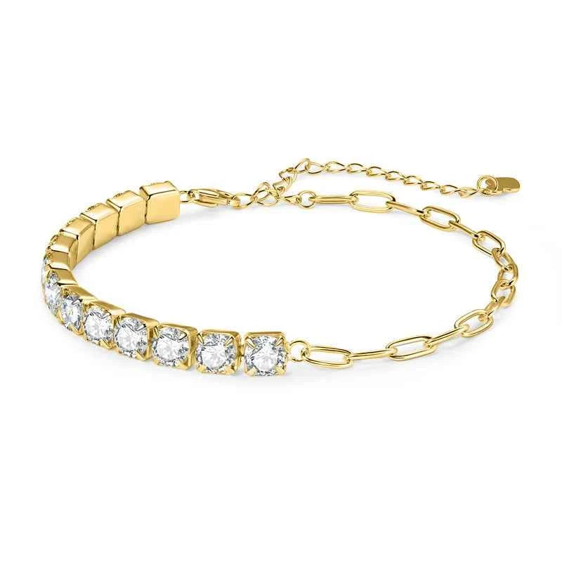 Pulseira Riviera Moissanite 2mm – Prata 925 Banhada a Ouro 18k com Elos – Monlí