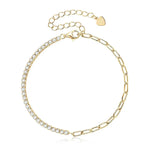 Pulseira Riviera Moissanite 2mm – Prata 925 Banhada a Ouro 18k com Elos – Monlí