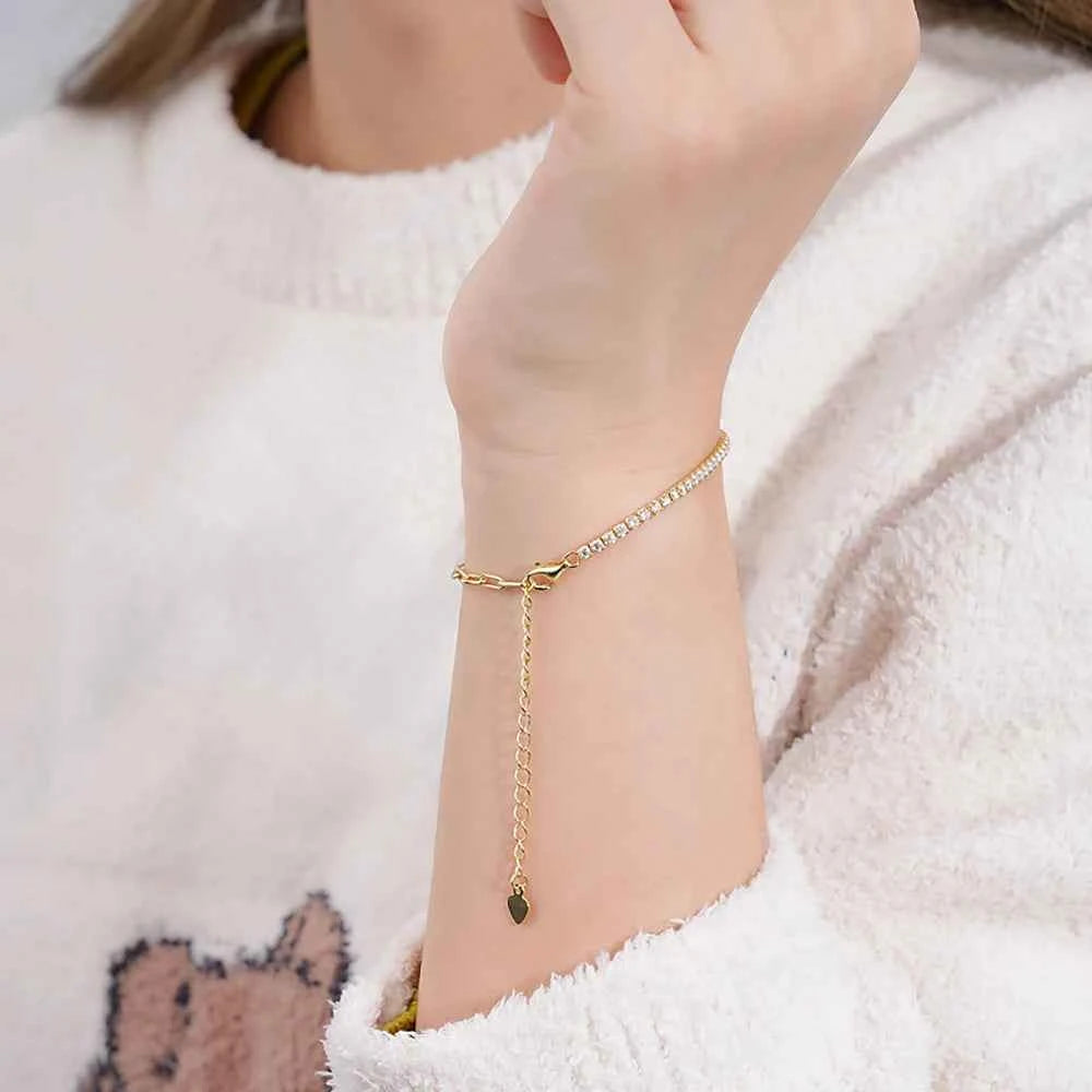 Pulseira Riviera Moissanite 2mm – Prata 925 Banhada a Ouro 18k com Elos – Monlí