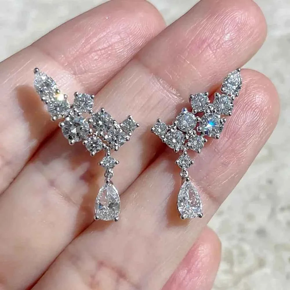 Brincos Gota Luxo 6.1ct em Moissanite Cor D VVS1 com Certificado GRA em Prata 925 — Lapidação Pera Brilhante, Joia Fina de Casamento — Monlí