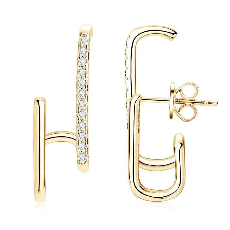 Brincos Geométricos de Moissanite Certificada em Prata 925 com Ouro Branco ou Ouro Amarelo