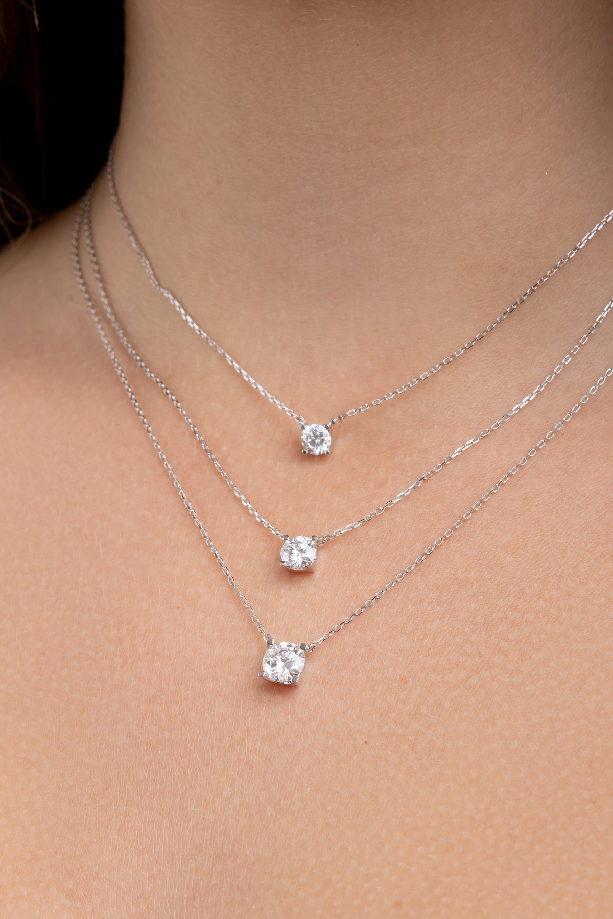 Conjunto Colares Ponto de Luz de Moissanite em Prata 925 com Ródio - Monlí